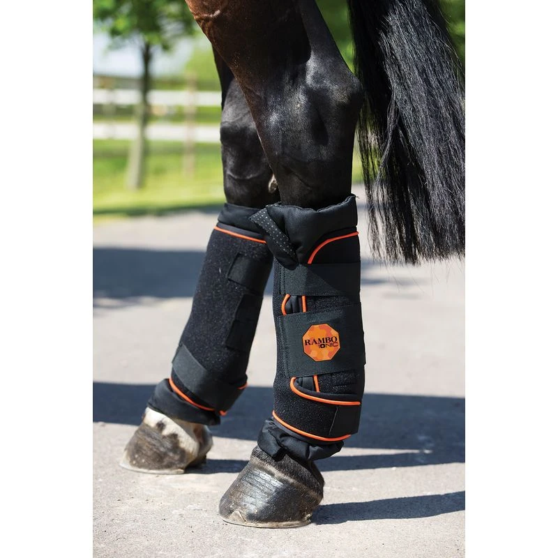 Rambo Ionic Stable Boots Pair - Black/Black/Orange Stripe 1 Rambo Ionic Stable Boots Pair - Black/Black/Orange Stripe