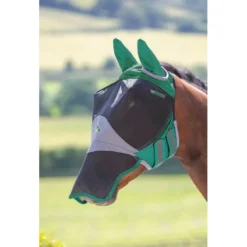 Shires Deluxe Fly Mask W/Ears & Nose - Green