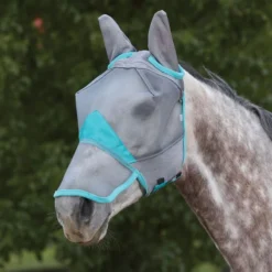 Weatherbeeta Comfitec Fine Mesh Mask W/Ears & Nose - Grey/Turquoise