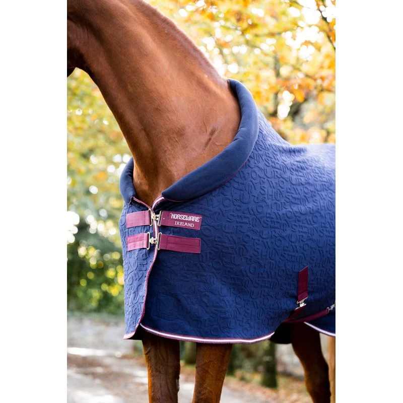 Horseware Embossed Cosy Neck Fleece - Navy HW Print/Burgundy/White 2 Horseware Embossed Cosy Neck Fleece - Navy HW Print/Burgundy/White - Image 2